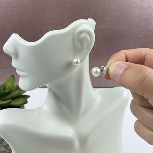 LUC 925 Silver White Pearl Stud Earrings Women Jewelry